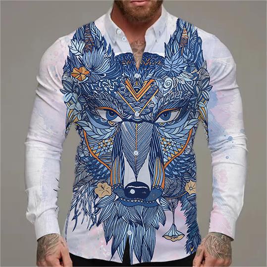 Herren långärmad skjorta med kreativt djurmotiv och blommig design Mirla-Eva Jonsson