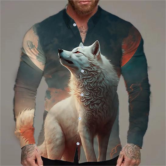 Herren långärmad skjorta med kreativt djurmotiv och blommig design Mirla-Eva Jonsson