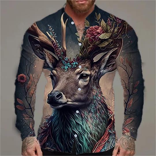 Herren långärmad skjorta med kreativt djurmotiv och blommig design Mirla-Eva Jonsson