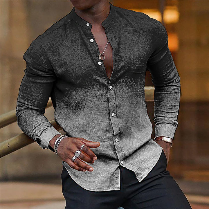 Herren långärmad skjorta med mode Henley-krage Mirla-Eva Jonsson