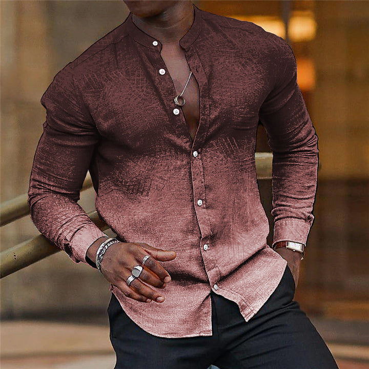 Herren långärmad skjorta med mode Henley-krage Mirla-Eva Jonsson