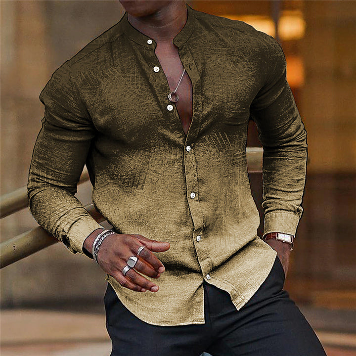 Herren långärmad skjorta med mode Henley-krage Mirla-Eva Jonsson