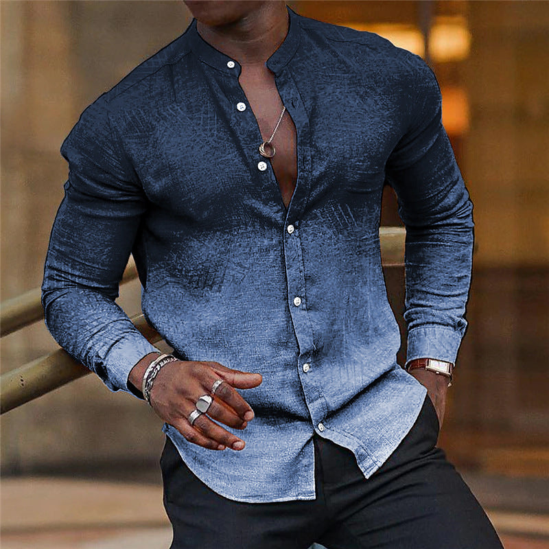 Herren långärmad skjorta med mode Henley-krage Mirla-Eva Jonsson