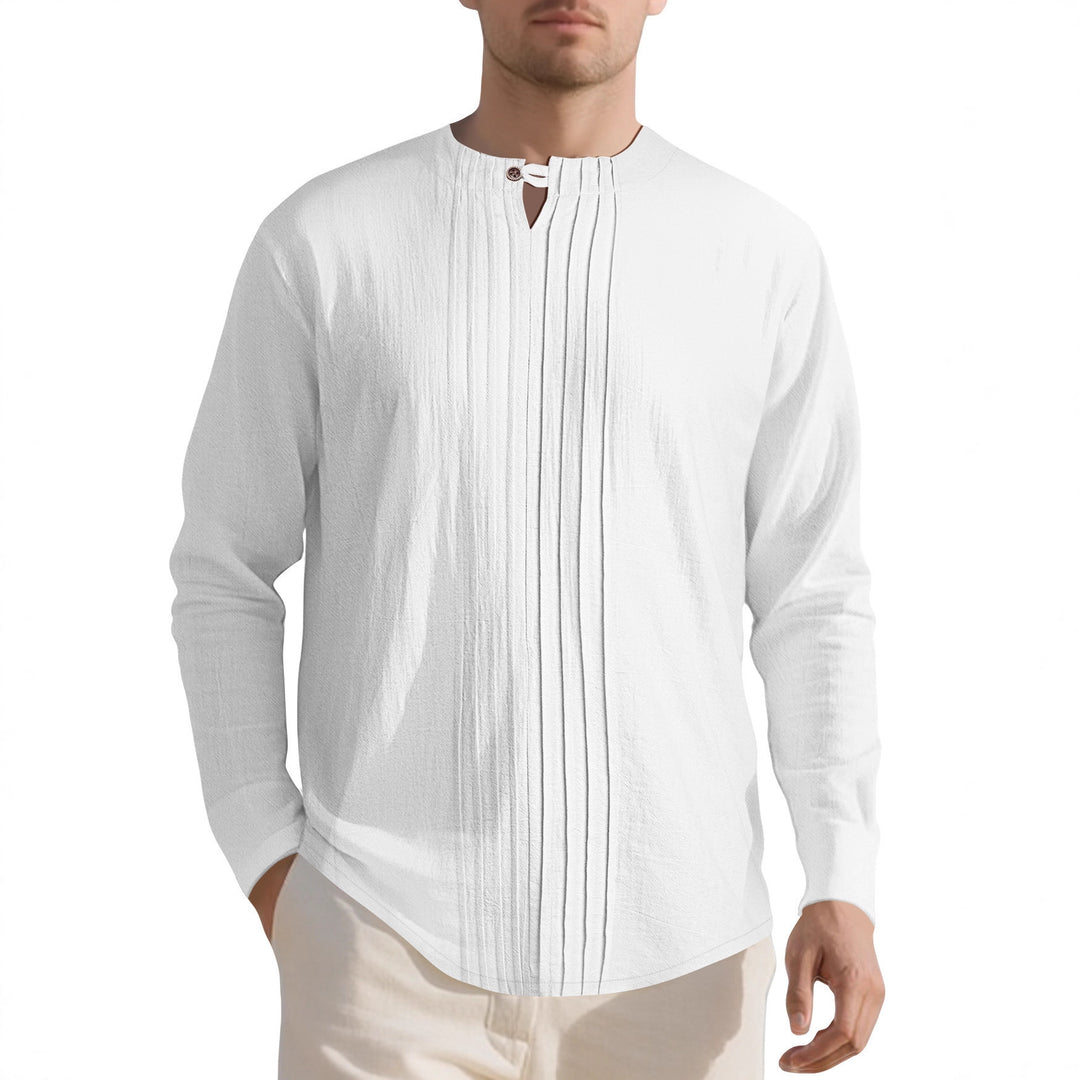 Herren långärmad skjorta med moderiktig Henley-urtning och veckstruktur Eva Jonsson-Eva Jonsson