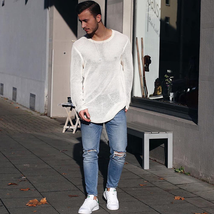 Herren langer Strickpullover mit strukturiertem Muster und lässigem Schnitt Eva Jonsson-Eva Jonsson