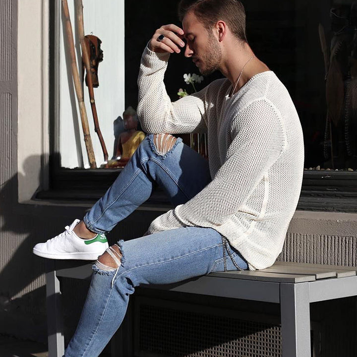 Herren langer Strickpullover mit strukturiertem Muster und lässigem Schnitt Eva Jonsson-Eva Jonsson