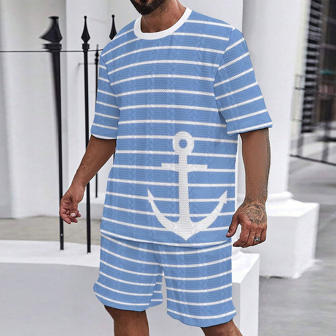 Herren maritimt fritidsoutfit med randig design och ankarmotiv Mirla-Eva Jonsson