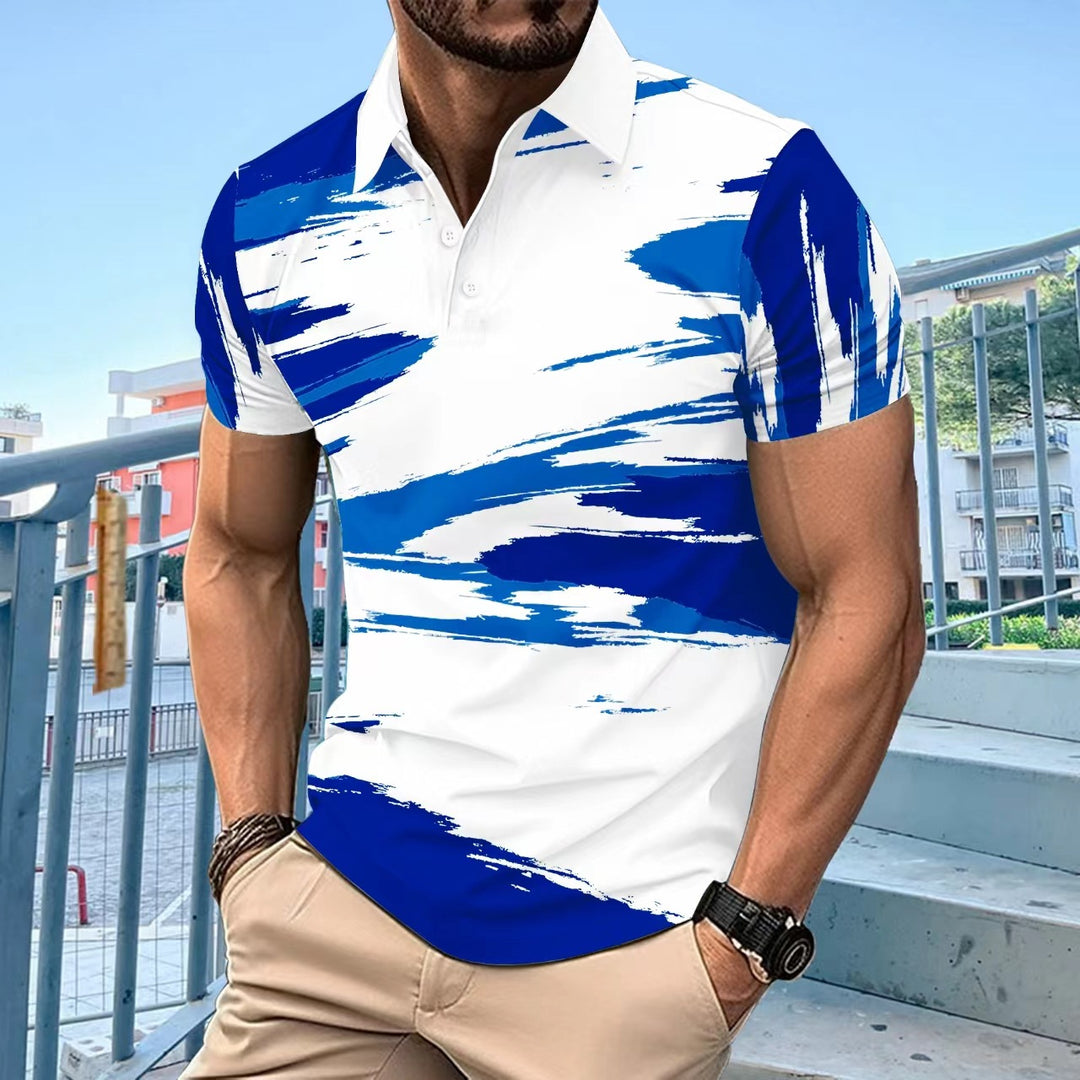 Herren moderiktigt kortärmad polo med dynamisk färgdesign Mirla-Eva Jonsson
