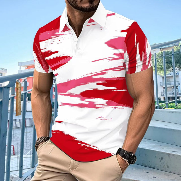 Herren moderiktigt kortärmad polo med dynamisk färgdesign Mirla-Eva Jonsson