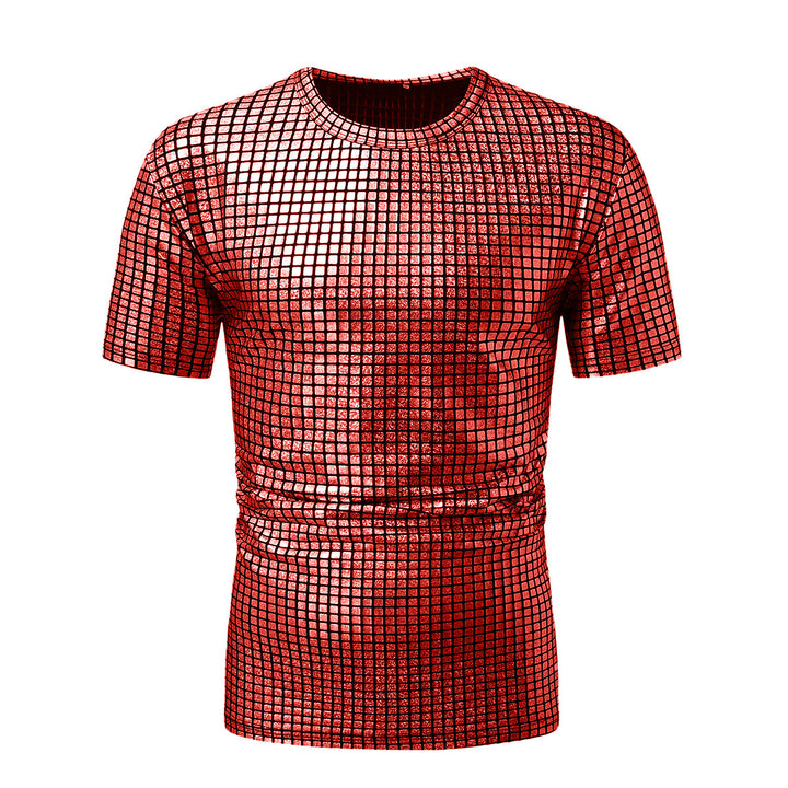 Herren modernt kortärmat T-shirt i skimrande rutdesign Mirla-Eva Jonsson