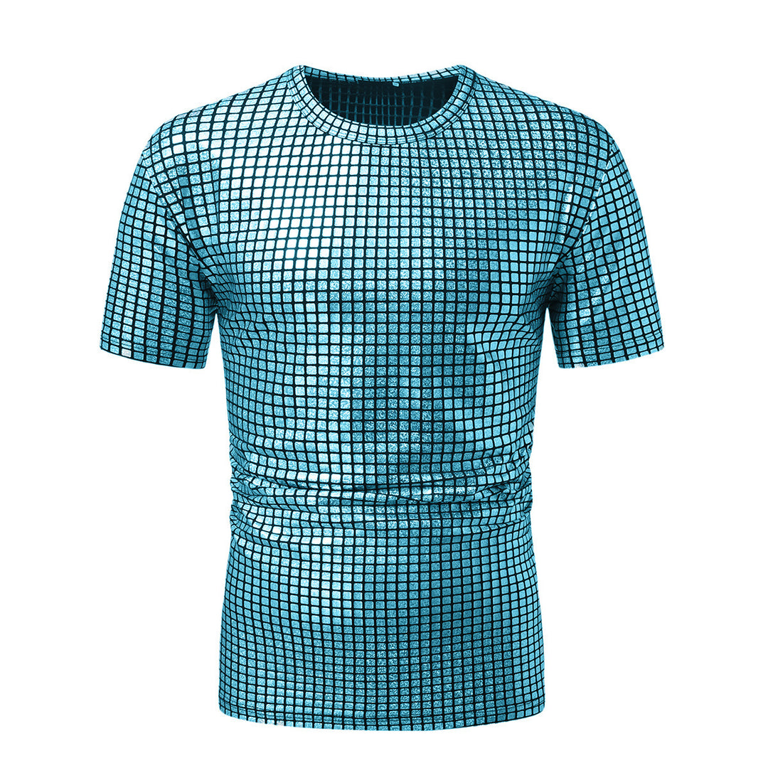 Herren modernt kortärmat T-shirt i skimrande rutdesign Mirla-Eva Jonsson