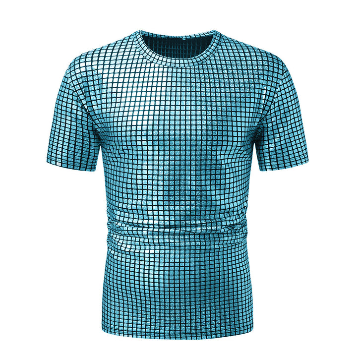 Herren modernt kortärmat T-shirt i skimrande rutdesign Mirla-Eva Jonsson