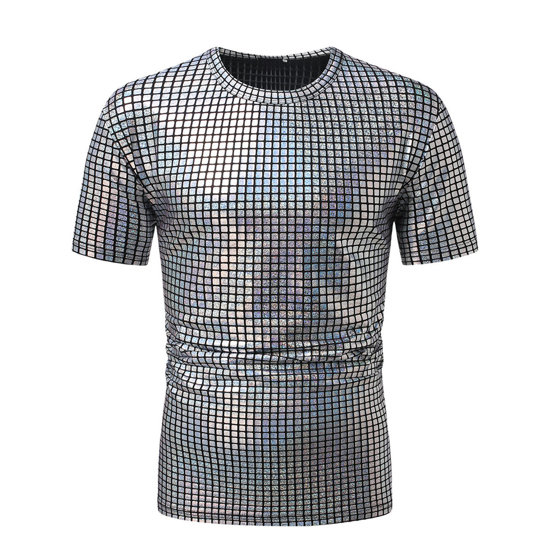Herren modernt kortärmat T-shirt i skimrande rutdesign Mirla-Eva Jonsson