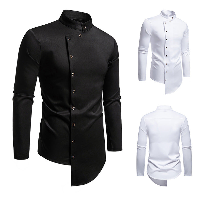 Herren modisch skjorta med asymmetrisk knap design och elegant krage Eva Jonsson-Eva Jonsson