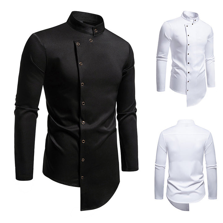 Herren modisch skjorta med asymmetrisk knap design och elegant krage Eva Jonsson-Eva Jonsson