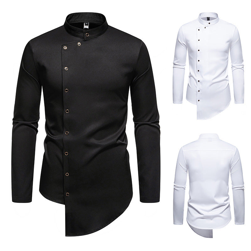 Herren modisch skjorta med asymmetrisk knap design och elegant krage Eva Jonsson-Eva Jonsson