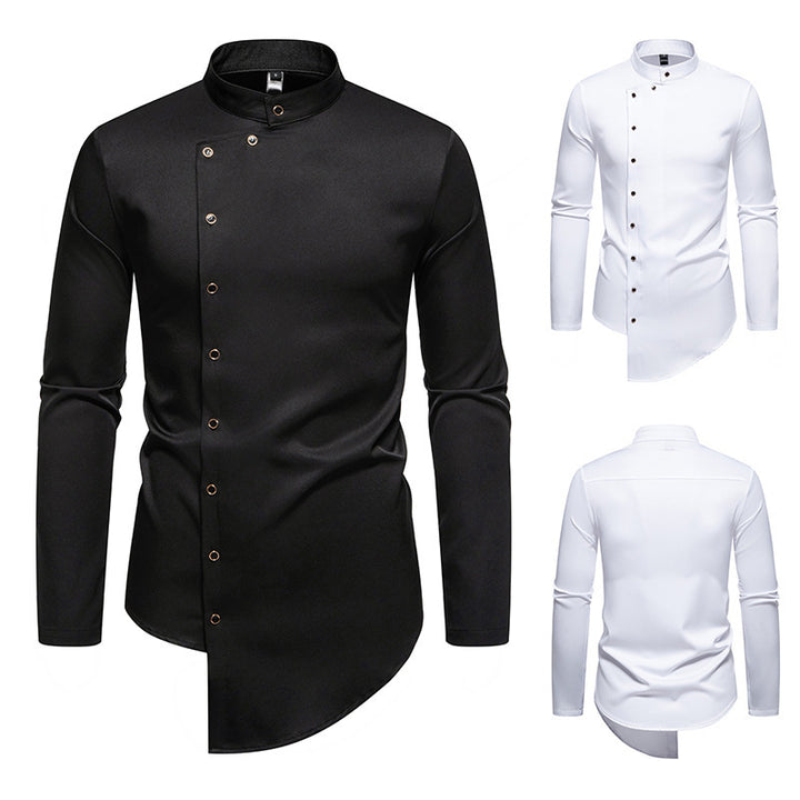 Herren modisch skjorta med asymmetrisk knap design och elegant krage Eva Jonsson-Eva Jonsson