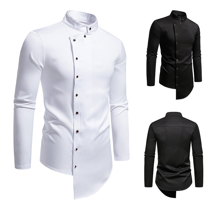 Herren modisch skjorta med asymmetrisk knap design och elegant krage Eva Jonsson-Eva Jonsson