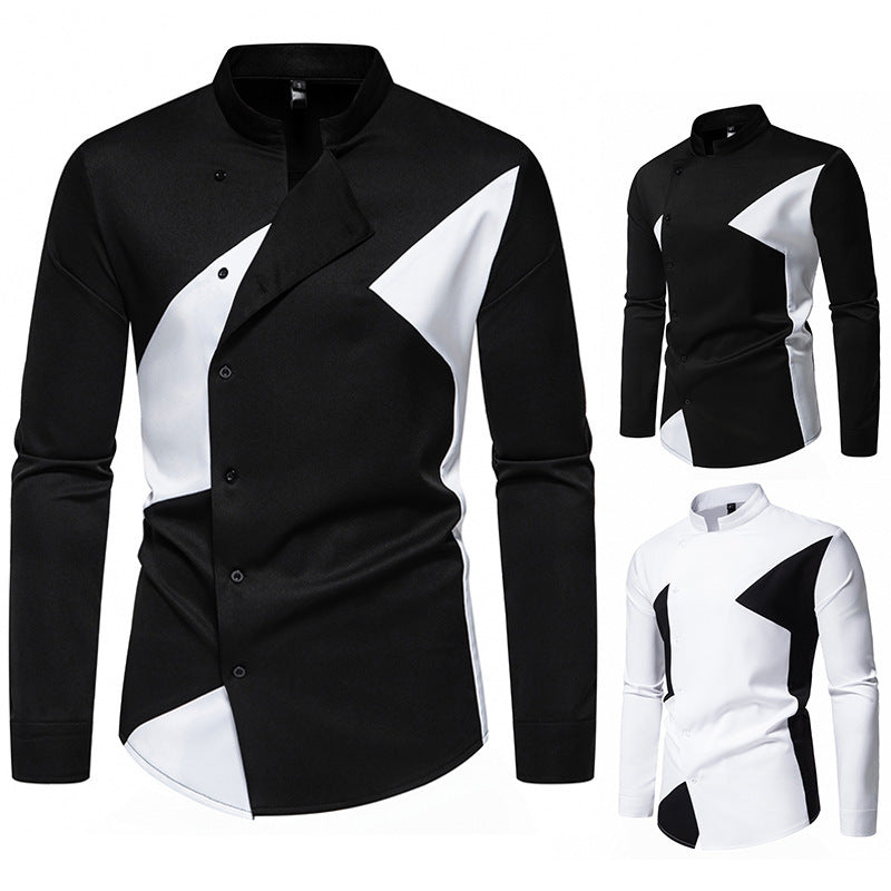 Herren modisches Designerhemd mit asymmetrischem Schnitt und innovativem Knopfdesign Mirla-Eva Jonsson