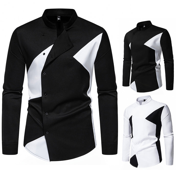 Herren modisches Designerhemd mit asymmetrischem Schnitt und innovativem Knopfdesign Mirla-Eva Jonsson