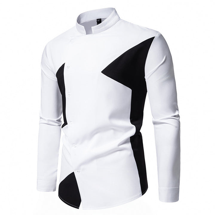 Herren modisches Designerhemd mit asymmetrischem Schnitt und innovativem Knopfdesign Mirla-Eva Jonsson