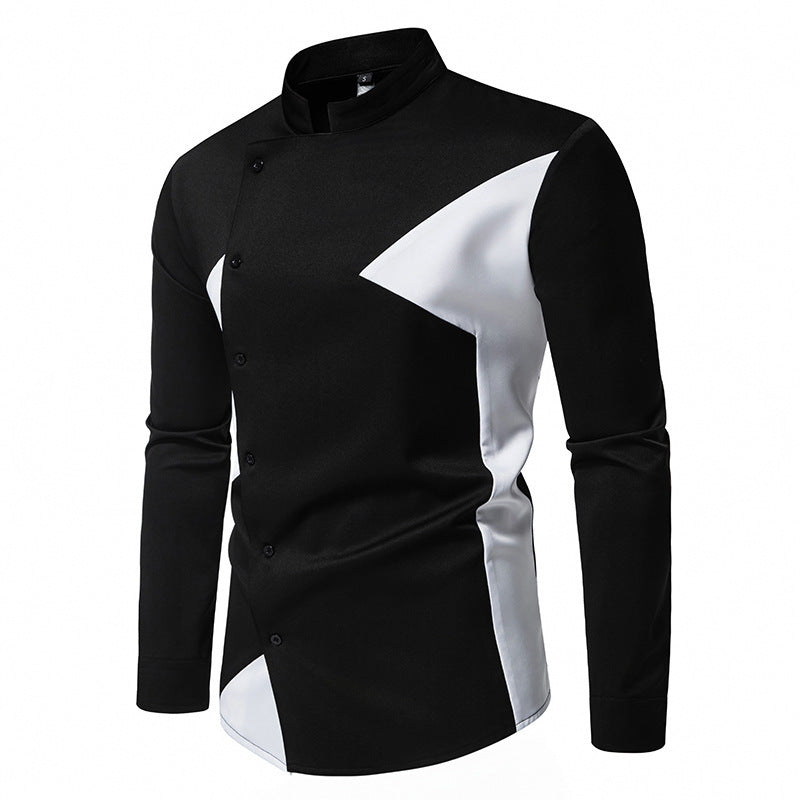 Herren modisches Designerhemd mit asymmetrischem Schnitt und innovativem Knopfdesign Mirla-Eva Jonsson