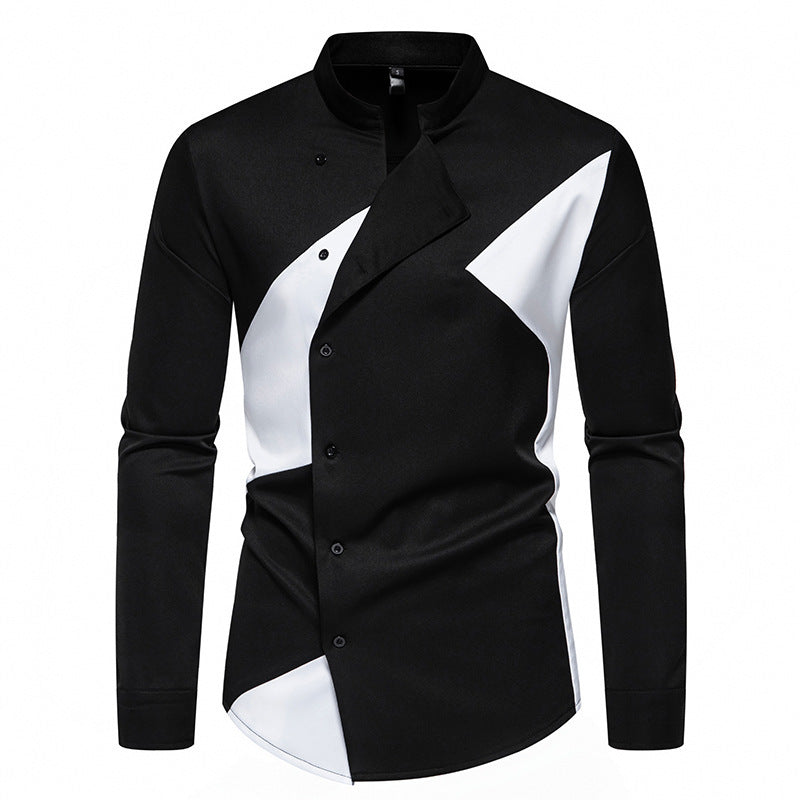Herren modisches Designerhemd mit asymmetrischem Schnitt und innovativem Knopfdesign Mirla-Eva Jonsson