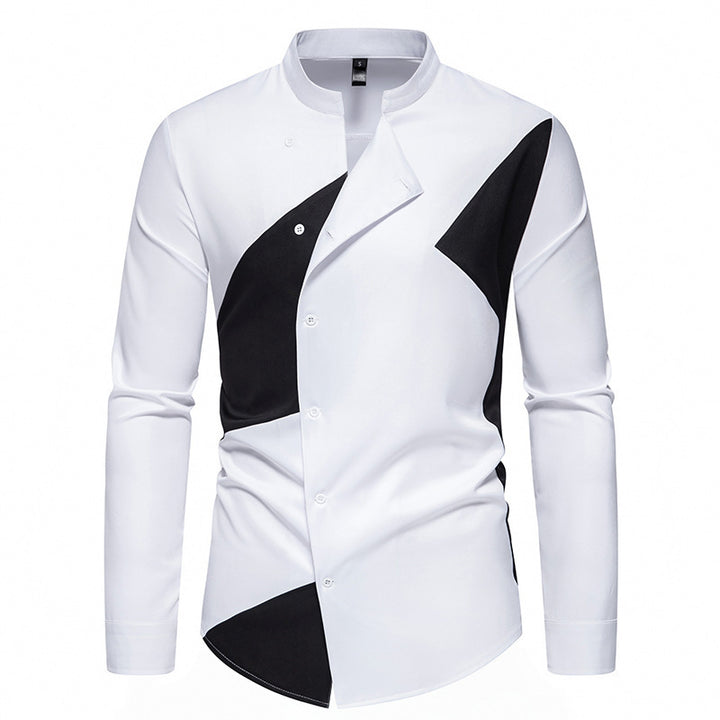 Herren modisches Designerhemd mit asymmetrischem Schnitt und innovativem Knopfdesign Mirla-Eva Jonsson