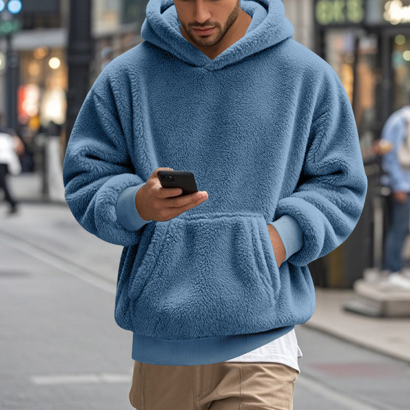 Herren oversized fleece hoodie med känguruficka och bekväm passform Eva Jonsson-Eva Jonsson
