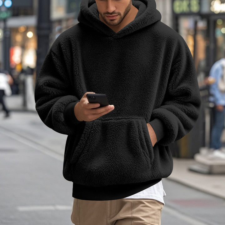 Herren oversized fleece hoodie med känguruficka och bekväm passform Eva Jonsson-Eva Jonsson