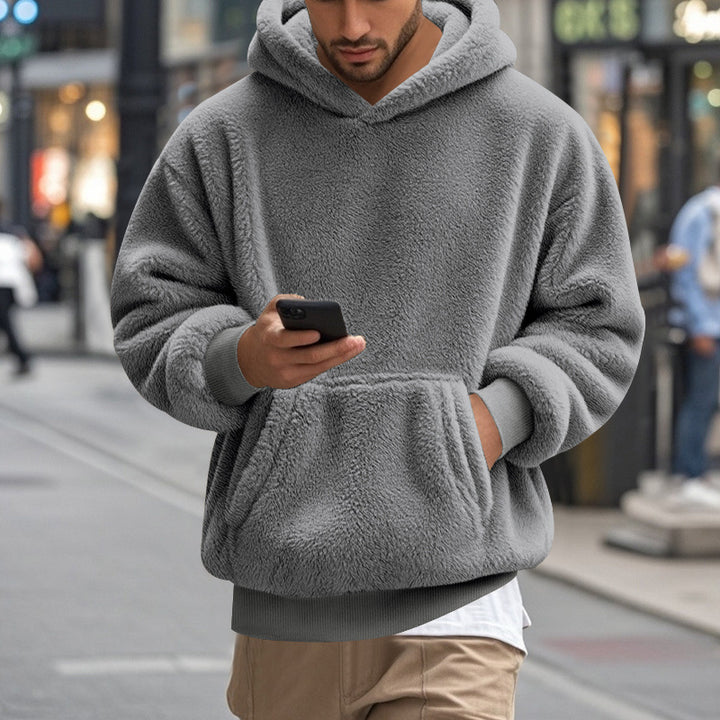 Herren oversized fleece hoodie med känguruficka och bekväm passform Eva Jonsson-Eva Jonsson