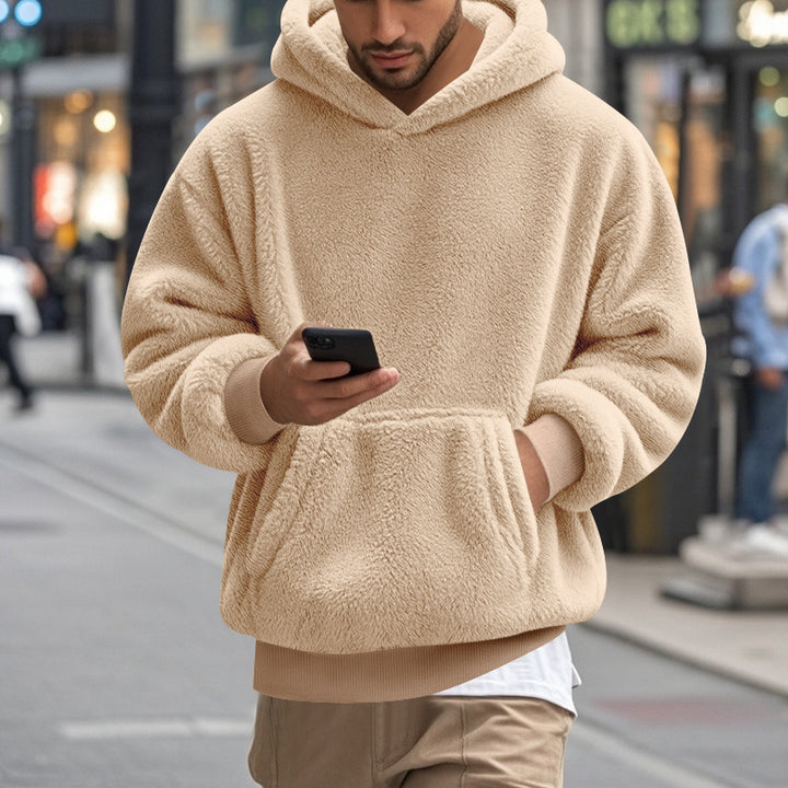 Herren oversized fleece hoodie med känguruficka och bekväm passform Mirla-Eva Jonsson