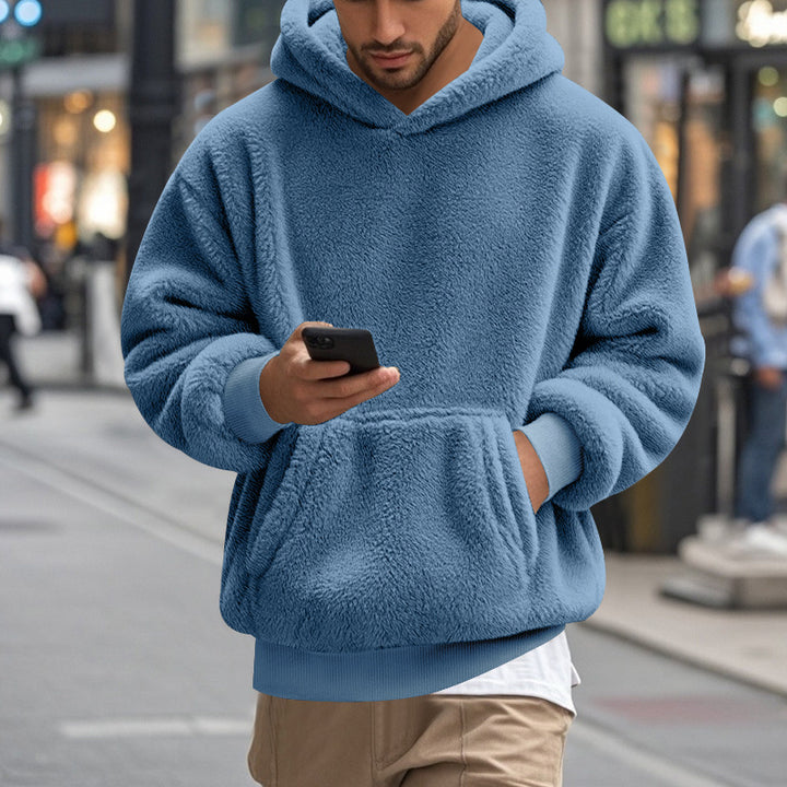 Herren oversized fleece hoodie med känguruficka och bekväm passform Mirla-Eva Jonsson