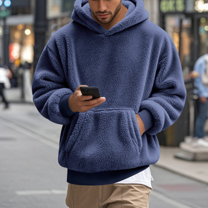 Herren oversized fleece hoodie med känguruficka och bekväm passform Mirla-Eva Jonsson