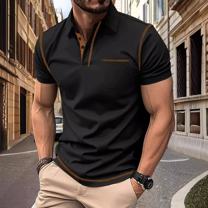 Herren polo shirt med elegant ståkrage och moderna detaljer Mirla-Eva Jonsson