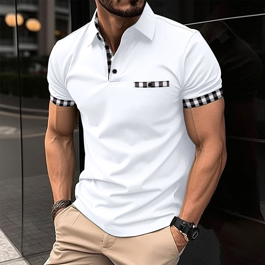 Herren polo shirt med innovativ krage- och fickdetalj Mirla-Eva Jonsson