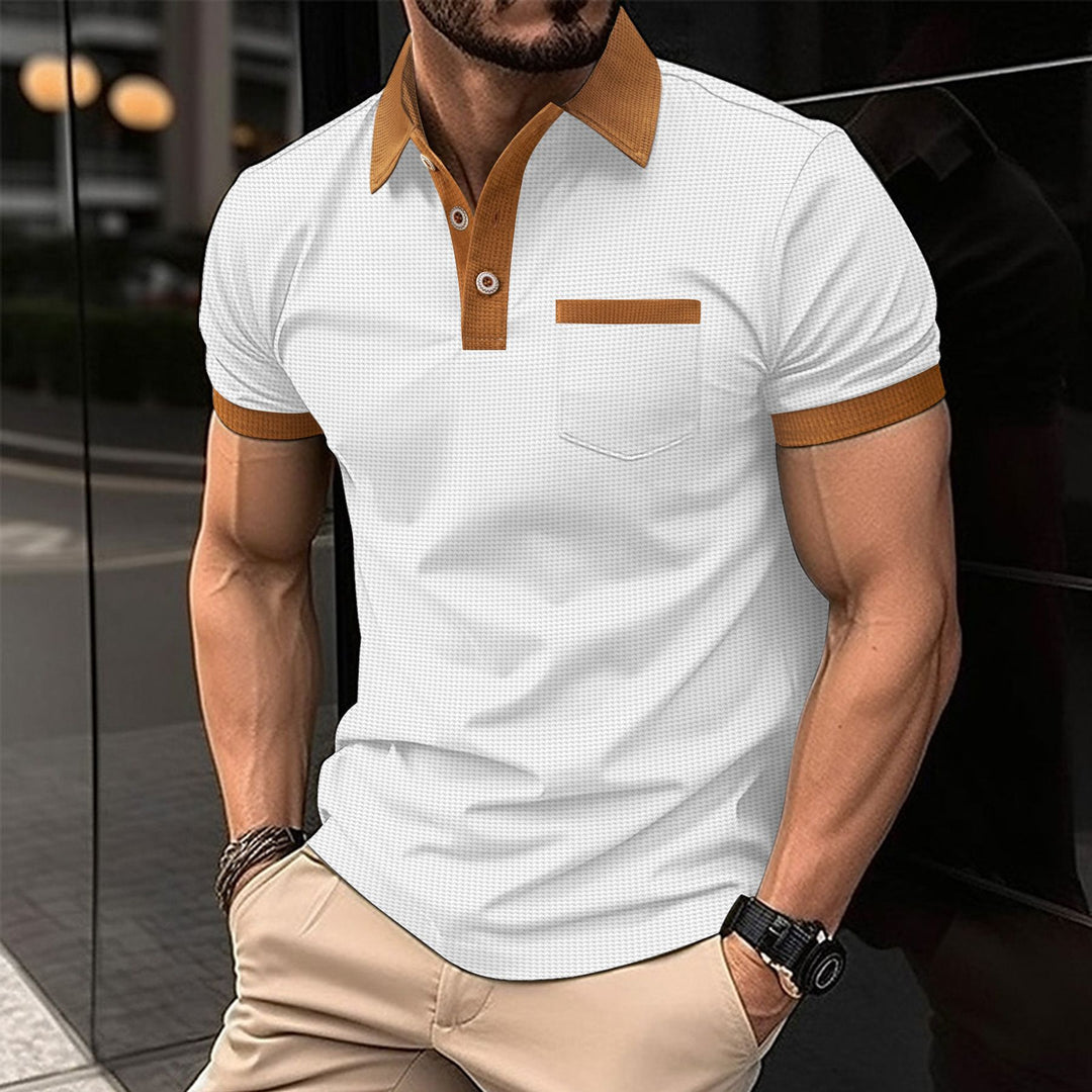 Herren polo-shirt med kontrasterande krage och bröstficka Mirla-Eva Jonsson