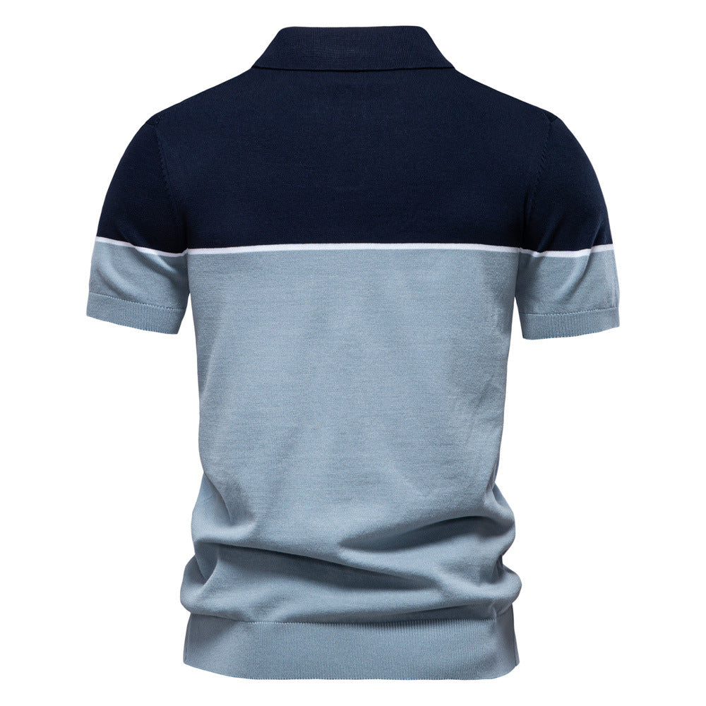 Herren polo skjorta med kontrasterande färgblockdesign och högkvalitativ piqué-textur Eva Jonsson-Eva Jonsson