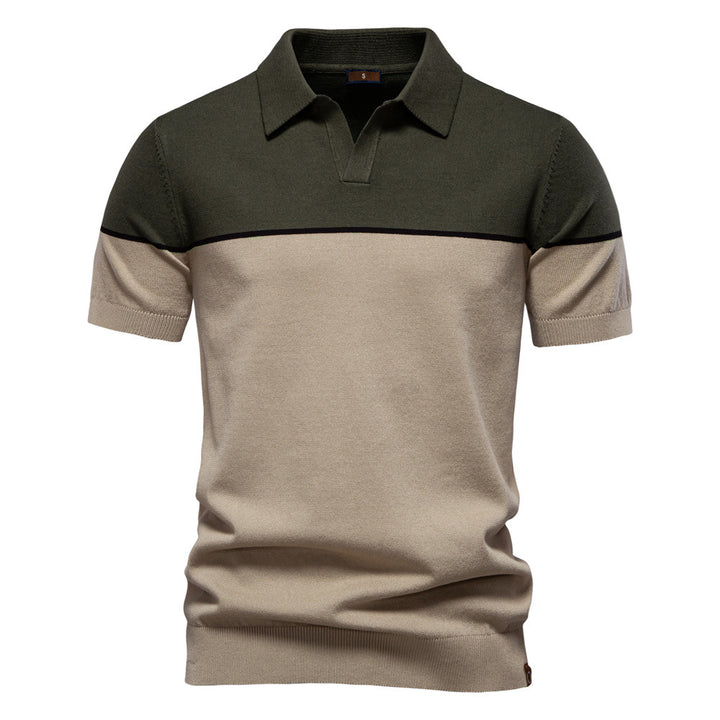 Herren polo skjorta med kontrasterande färgblockdesign och högkvalitativ piqué-textur Eva Jonsson-Eva Jonsson