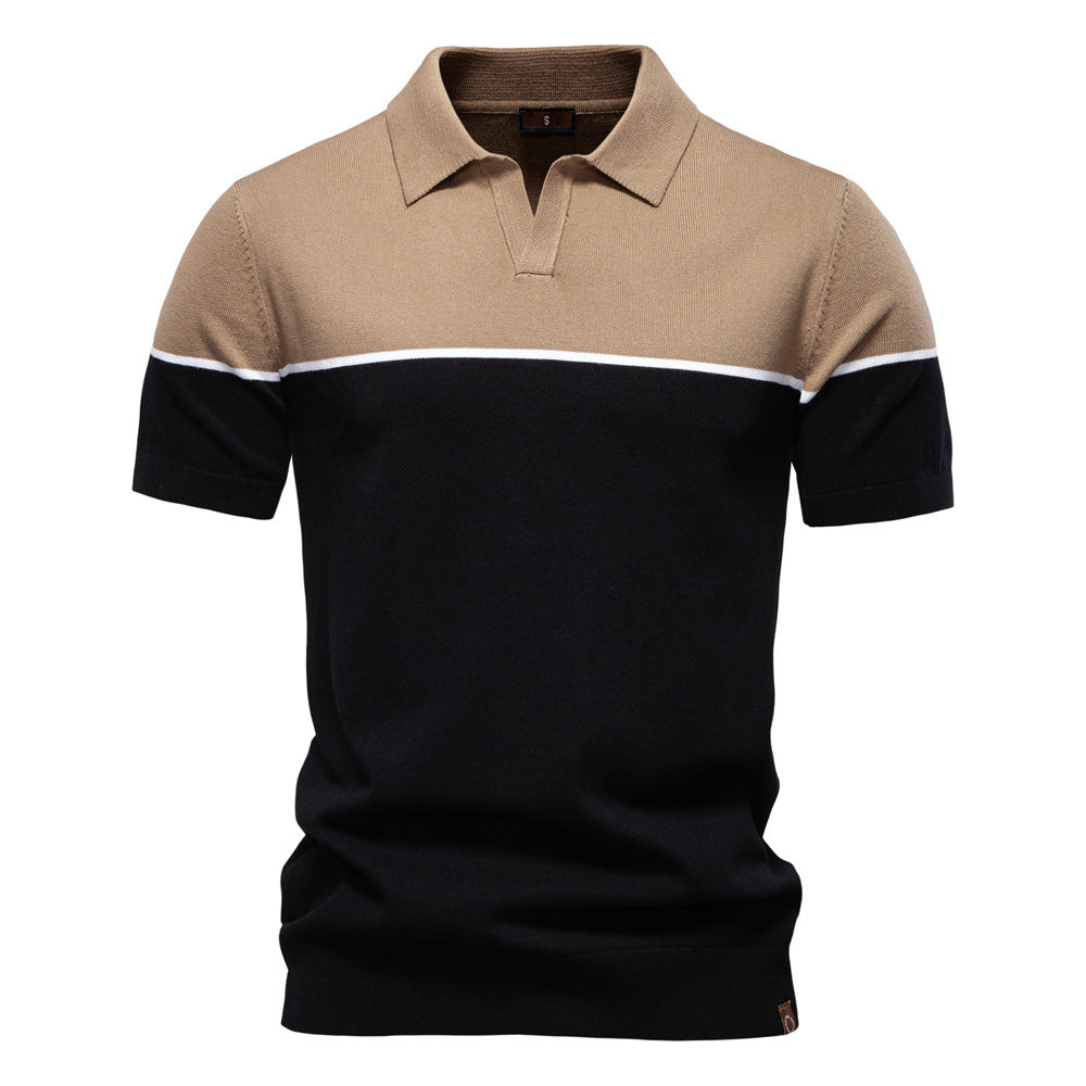 Herren polo skjorta med kontrasterande färgblockdesign och högkvalitativ piqué-textur Eva Jonsson-Eva Jonsson