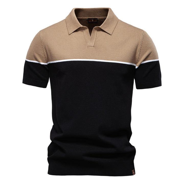 Herren polo skjorta med kontrasterande färgblockdesign och högkvalitativ piqué-textur Eva Jonsson-Eva Jonsson