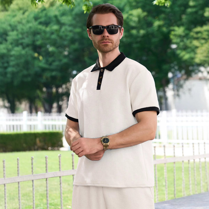 Herren polo skjorta med modernt strukturmönster och knappdetaljer Mirla-Eva Jonsson