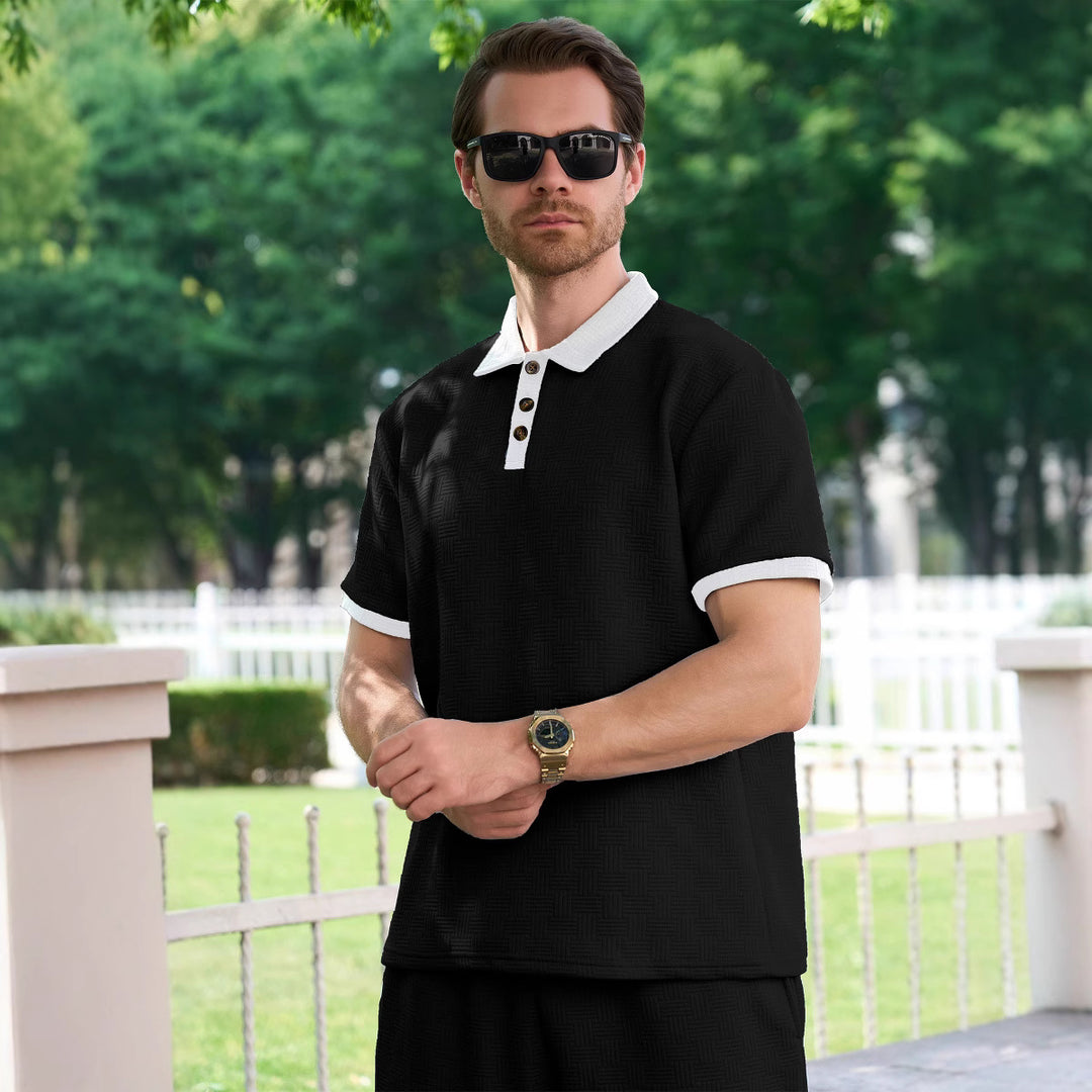 Herren polo skjorta med modernt strukturmönster och knappdetaljer Mirla-Eva Jonsson