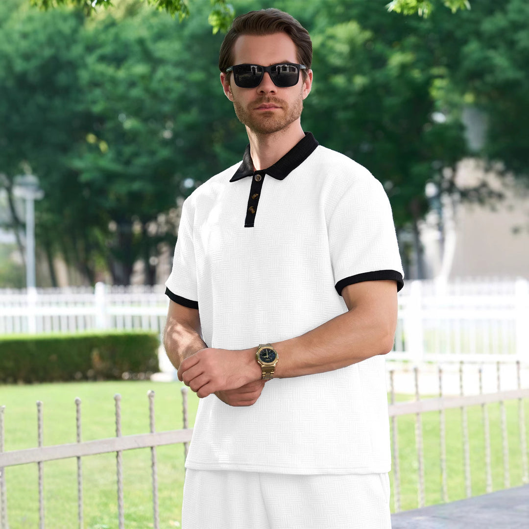 Herren polo skjorta med modernt strukturmönster och knappdetaljer Mirla-Eva Jonsson