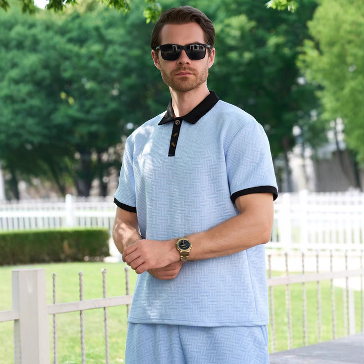 Herren polo skjorta med modernt strukturmönster och knappdetaljer Mirla-Eva Jonsson