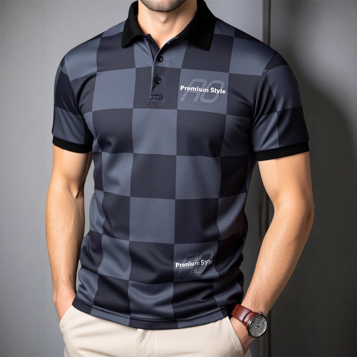 Herren poloshirt med rutigt mönster och modern krage Mirla-Eva Jonsson