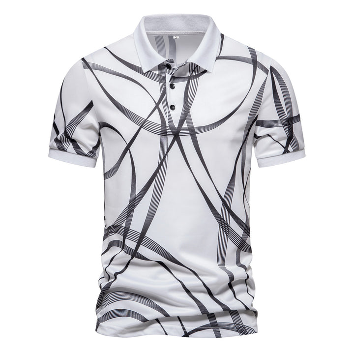 Herren polotröja med modern grafisk mönster och andningsbar textilteknologi Mirla-Eva Jonsson