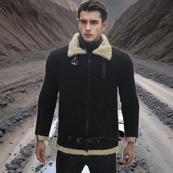 Herren shearling-läderjacka med modern design och varmt foder Eva Jonsson-Eva Jonsson