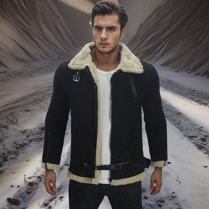 Herren shearling-läderjacka med modern design och varmt foder Eva Jonsson-Eva Jonsson
