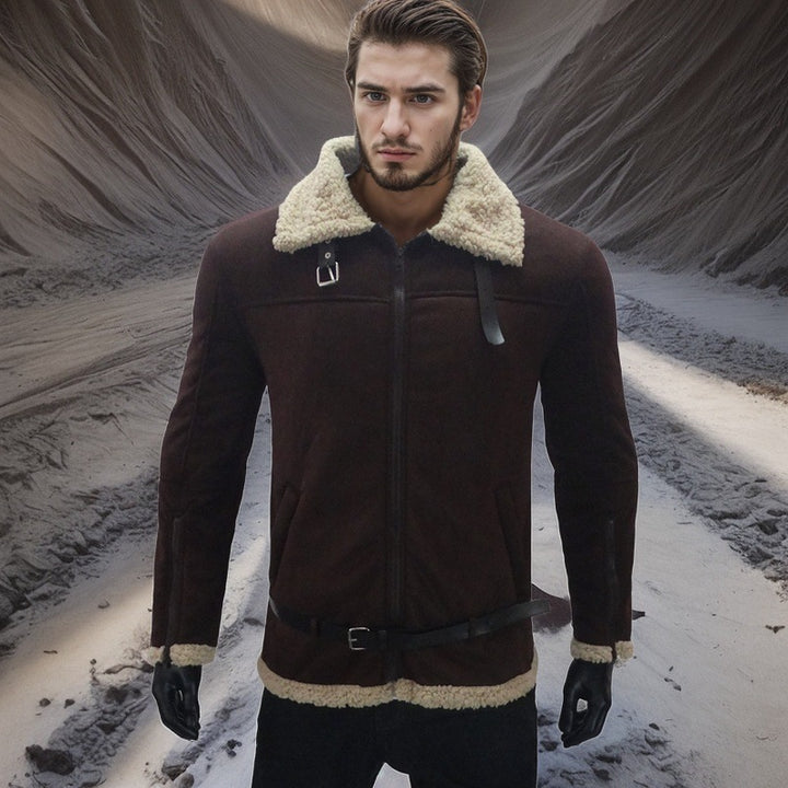 Herren shearling-läderjacka med modern design och varmt foder Eva Jonsson-Eva Jonsson